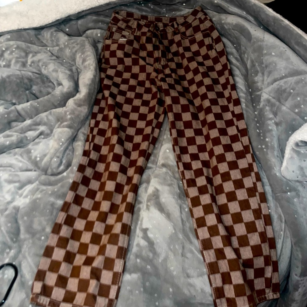 High rise checkered pants